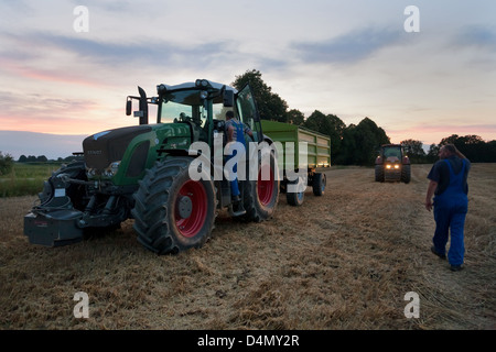 Penzlin, Germania, gli agricoltori a tempo del raccolto nella tarda serata Foto Stock