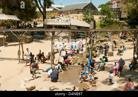 Il panning per oro a Sovereign Hill, Ballarat, Victoria Foto Stock