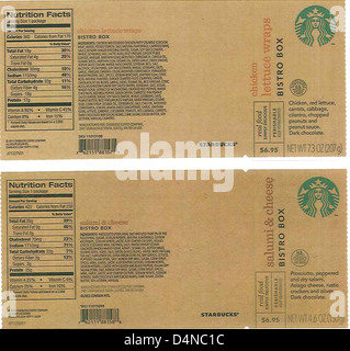 Core-Mark Atlanta Division, Race Trac, Starbucks e Flying Food Group hanno pubblicato un richiamo su panini, parfait, involtini, piatti e insalate a causa di potenziali problemi di sicurezza alimentare. I consumatori devono smaltire o restituire i prodotti interessati al luogo di acquisto. Foto Stock