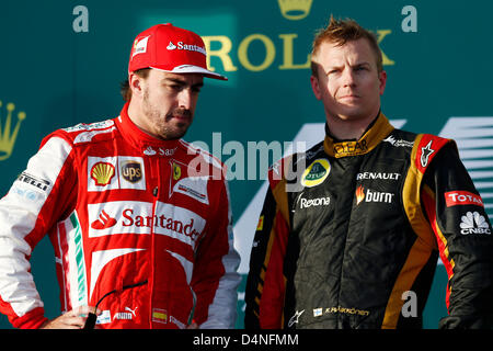 Motorsports: FIA Formula One World Championship 2013, il Gran Premio d'Australia, #3 Fernando Alonso (ESP, la Scuderia Ferrari), #7 Kimi Raeikkoenen (FIN, Team Lotus F1), Foto Stock