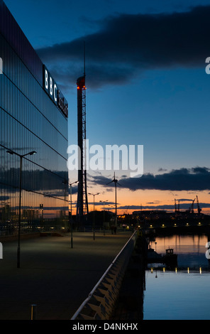 La BBC Scotland complesso di notte sulle rive del fiume Clyde, Glasgow. Foto Stock