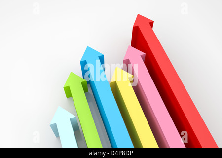 3D render illustrazione delle frecce andando verso l'alto. Foto Stock
