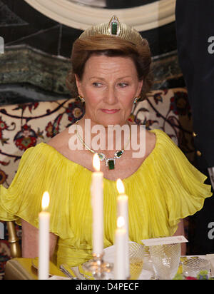 Regina Sonja di Norvegia partecipa a una cena di gala in occasione del settantacinquesimo compleanno di Henrik il Principe Consorte di Danimarca nel castello di Fredensborg, Danimarca, 11 giugno 2009. Foto: Albert Nieboer (PAESI BASSI) Foto Stock