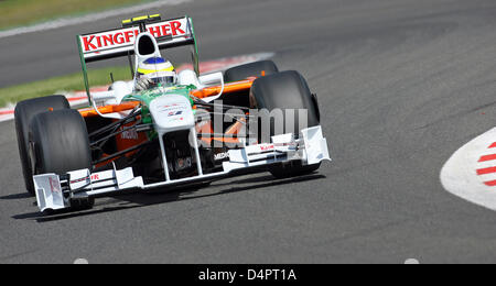 Italiano di Formula One driver della Force India Giancarlo Fisichella manzi la sua vettura durante la seconda sessione di prove libere a Spa Francorchamps, Belgio, 28 agosto 2009. Formula 1 Gran Premio del Belgio ha luogo il 30 agosto 2009. Foto: Jan Woitas Foto Stock