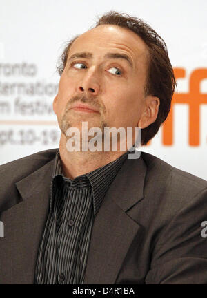 Stati Uniti Attore americano Nicolas Cage parla del suo film "cattivo tenente: Porto di Chiamata New Orleans? Durante una conferenza stampa presso la trentaquattresima edizione annuale di Toronto International Film Festival di Toronto, Canada, 15 settembre 2009. Foto: Hubert Boesl Foto Stock
