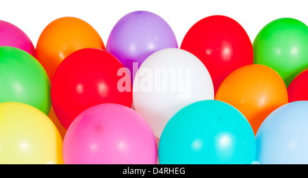 Palloncini colorati su sfondo bianco Foto Stock