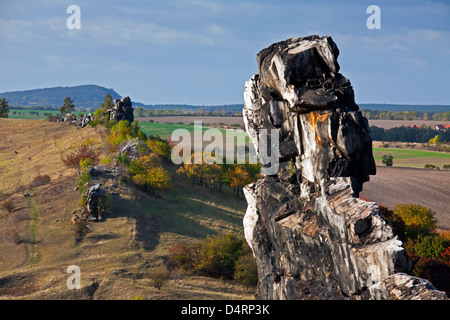 Teufelsmauer / Muri del Diavolo, roccia arenaria formazione a Königstein, Harz, Sassonia-Anhalt, Germania Foto Stock