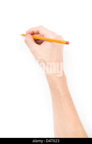 Mano con una matita a scrivere qualcosa Foto Stock