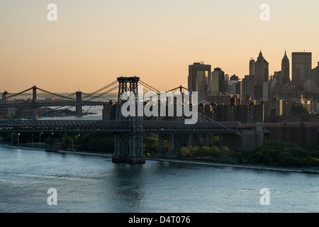 Manhattan Bridge, ponte di Brooklyn e Williamsburg Bridge Foto Stock