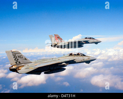 F-14A Tomcats dai combattimenti Checkmates di VF-211 durante una missione di addestramento vicino Naval Air Station Key West. Foto Stock