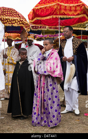 Timkat cerimonia della chiesa ortodossa in Etiopia ad Addis Abeba Foto Stock