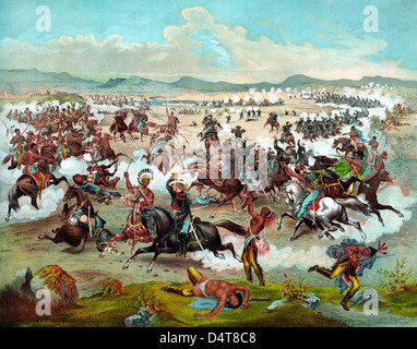 Vintage stampa militare del generale George Armstrong Custer dell ultima carica alla battaglia di Little Bighorn. Foto Stock