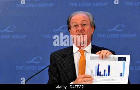 Wolfgang Reitzle CEO di liquefazione del gas e specialista di costruttore di installazione di Linde AG, presenta la società?s di fine trimestre a Monaco di Baviera, Germania, 02 novembre 2009. Linde si augura che nel suo complesso la situazione macroeconomica consentirà di migliorare leggermente nel 2010. Foto: FRANK LEONHARDT Foto Stock