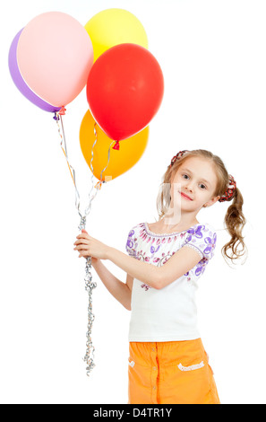 Due ragazze con colorati ballons in mani. Isolato su bianco. Foto Stock