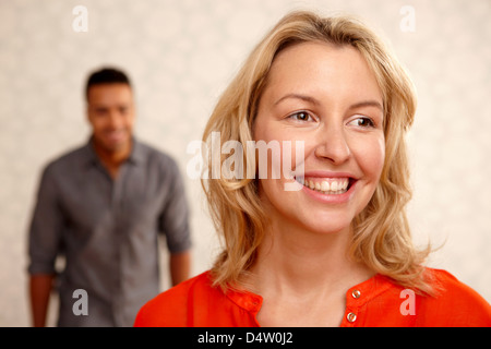 Close up di donna faccia sorridente Foto Stock