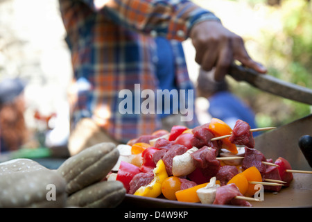 Close up di spiedini di greggio da grill Foto Stock