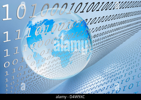 Illustrazione del globo e il codice binario Foto Stock
