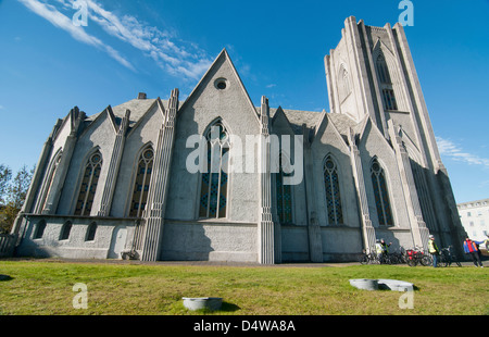 La Chiesa Landakotskirkja a Reykjavik, Islanda Foto Stock