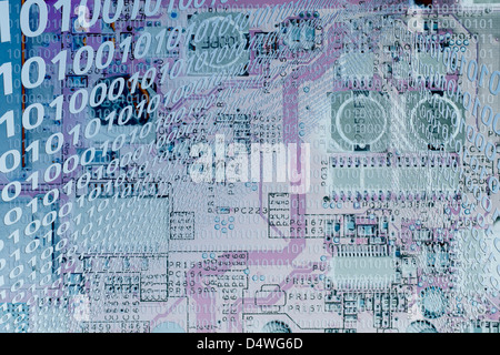 Illustrazione di microchip e binario Foto Stock