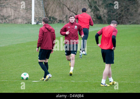 Cardiff, Galles, UK. Xix Marzo 2013. Ben Davies di Swansea City training con il Galles squadra di calcio al Vale Hotel e Resort passo avanti di loro internazionale con la Scozia durante il fine settimana. Credito: Phil Rees / Alamy Live News Foto Stock