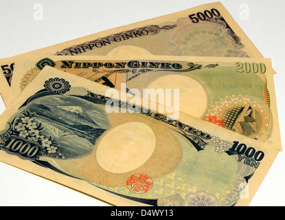 Banca giapponese note Foto Stock