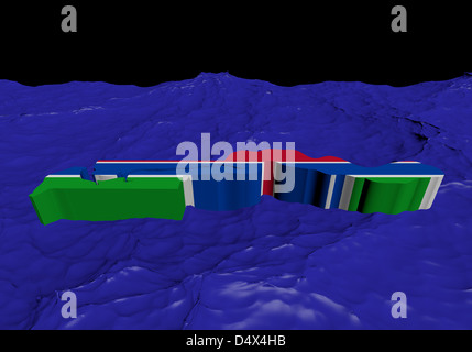La Gambia mappa bandiera in astratto illustrazione dell'oceano Foto Stock