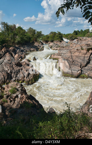 Il Li Phi cascate nel Mekong su Don Khone Island, Laos Foto Stock