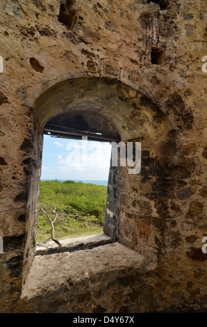 Rovine di un vecchio mulino per lo zucchero a Watcho Beach, St. Croix, U.S. Isole Vergini. Foto Stock