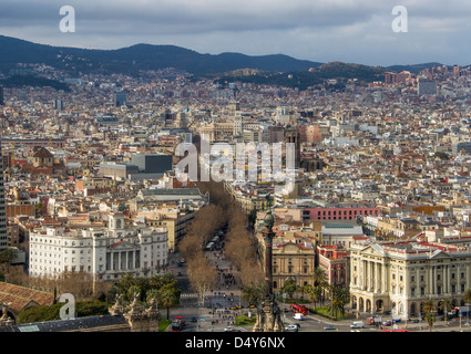 Vista la rambla e a Barcellona Foto Stock