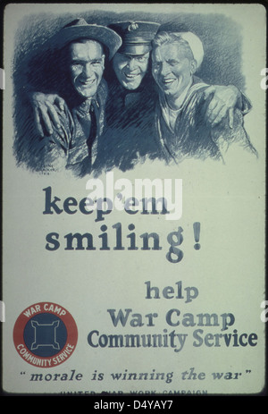 "Keep 'em sorridente! Aiuto War Camp Servizio comunitario. 'Morale è di vincere la guerra' uniti guerra campagna di lavoro.", ca. 1918 - ca. 1918 Foto Stock