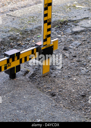 Buche, guasti meccanici, strumento di misura dei difetti, indagine, automobilisti, negligenza, danni, veicoli, lesioni personali, dovere di mantenere la strada. Foto Stock