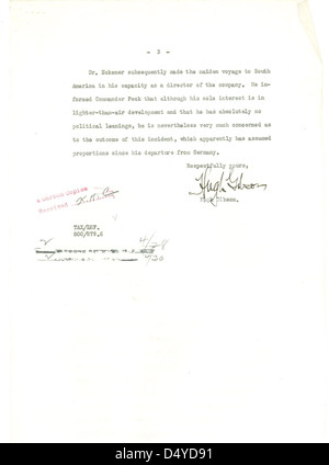 Lettera da Hugh Gibson al Dipartimento di Stato degli Stati Uniti per quanto riguarda la Hindenburg (pagina 3 di 3) Foto Stock