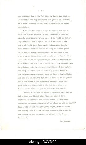 Lettera da Hugh Gibson al Dipartimento di Stato degli Stati Uniti per quanto riguarda la Hindenburg (pagina 2 di 3) Foto Stock