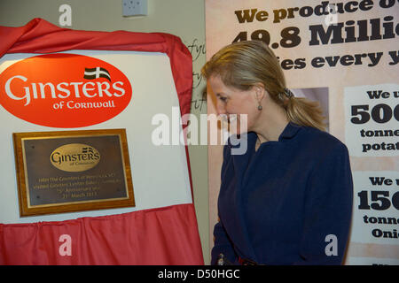 Callington, Cornwall, Regno Unito. Xxi Marzo 2013. Visita della Contessa di Wessex scoprimento lapide per celebrare il venticinquesimo anniversario della Ginsters Callington. Credito: Sean Hernon / Alamy Live News Foto Stock