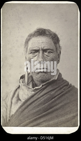 Te Whereo, un capo maori della regione di Waikato in nuova Zelanda, è raffigurato in questo ritratto. La fotografia evidenzia il suo aspetto distinto e le tradizioni di tatuaggio Maori, riflettendo il suo status di leader. Foto Stock