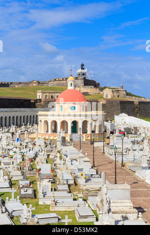 La vecchia San Juan, El Morro fort e Santa Maria Magdalena cimitero, Puerto Rico Foto Stock