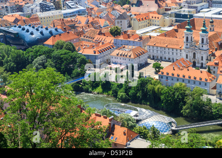 Graz, veduta aerea del centro città, Austria Foto Stock