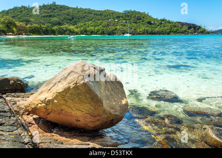 Port Launay beach sull'isola di Mahe, Seicelle Foto Stock