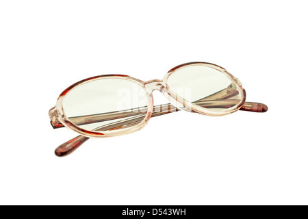 Chiudere, occhio, visione, bicchieri, isolato, obiettivo ottico, lettura, impostazione, bianco, accessorio, cura, classic, clipping, close-up, c Foto Stock