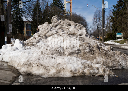 Un mucchio di sporco, neve vecchia si siede da strada. Foto Stock