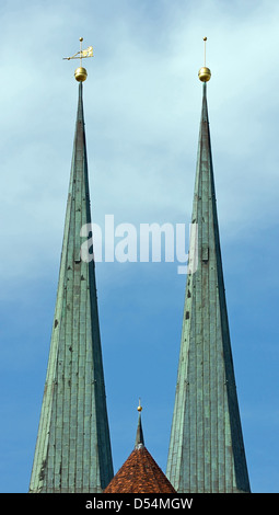 Berlino, Germania, torri della chiesa di San Nicola in Berlin-Mitte Foto Stock