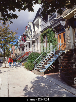 Case vittoriane in strada residenziale nel Plateau, Le Plateau-Mont-Royal, Montreal, provincia del Québec, Canada Foto Stock