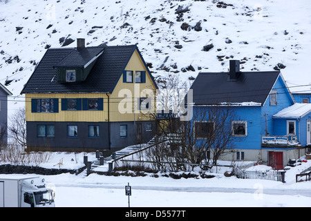 Appartamento gjenreisingshus case havoysund strandgata finnmark Norvegia europa Foto Stock