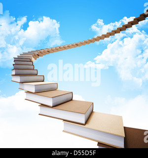 3d libro di scale e cielo blu Foto Stock