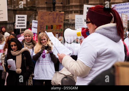 Londra, Regno Unito. Xxv Marzo 2013. La levatrice indipendente parla di una folla di persone al di fuori del Parlamento a una protesta e la lobby di parlamentari contro la legislazione che renderà impossibile per levatrici indipendenti per lavorare. Credito: David Isaacson/Alamy Live News Foto Stock