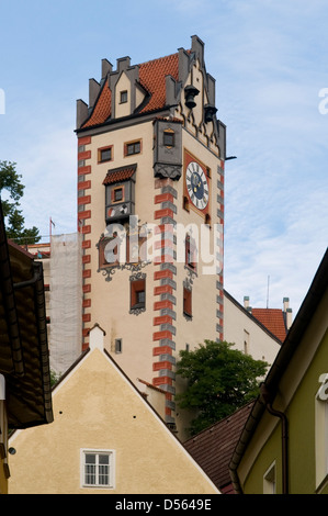 La Torre dell'orologio di St Mang Basilica Fussen, Baviera, Germania Foto Stock