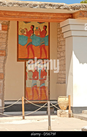 Affreschi minoici a Knossos, Creta, Grecia Foto Stock