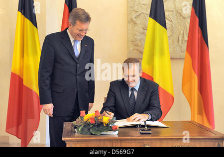 Il Presidente tedesco Christian Wulff (L) accoglie con favore il primo ministro belga Yves Leterme (R) il Bellevue Palace a Berlino, Germania, 08 novembre 2010. Foto: TOBIAS KLEINSCHMIDT Foto Stock