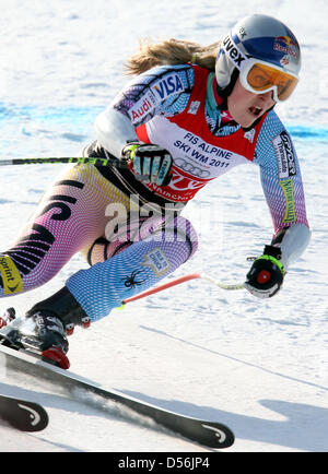 Stati Uniti d'America's Lindsey Vonn compete nel Super G di evento a Garmisch-Partenkirchen (Germania), 12 marzo 2010. Foto: KARL-JOSEF HILDENBRAND Foto Stock