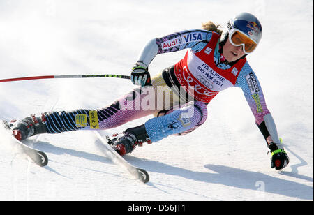 Stati Uniti d'America's Lindsey Vonn compete nel Super G di evento a Garmisch-Partenkirchen (Germania), 12 marzo 2010. Foto: KARL-JOSEF HILDENBRAND Foto Stock